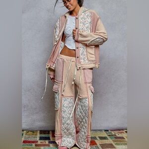 POL “ Chicago 6  “ POL Quilted Thermal Jacket and pants Set Pink Floral